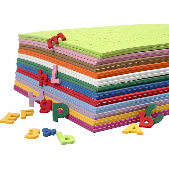 EVA Foam Cijfers & Letters - Knutselfoam - Foam Rubber - Gekleurde Foamletters - DIY Knutselmateriaal - 3mm Dikte - 20mm Hoogte - 24 Vellen