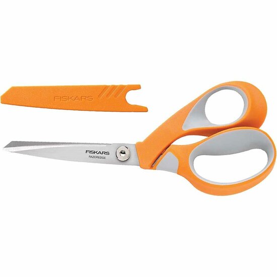 Stofschaar - Oranje en Wit - Fiskars Textielschaar - 21 cm - Voor Knutselen en Naaien - Perfect voor DIY Projecten - 1 Stuk