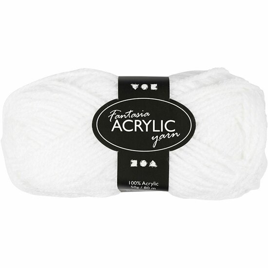 Acrylgaren - Fantasia Garen - Wit Garen - Breigaren - Haakgaren - Handwerk Garen - Knutselgaren - Hoge kwaliteit 3-draads 100% acryl garen - Naald nr. 4,5 / 5 - 80 Mtr - 50 Gram - 1 Bol