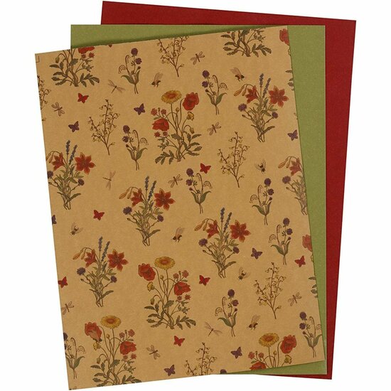 Faux Leather Papier - DIY Leerpapier - Perfect voor Naaien, Embossen & Kaarten Maken - Rustieke Look - Naturel, Groen & Rood - 3 Vel, 21x27,5 / 21x28,5 / 21x29,5 cm, 0,55mm Dik