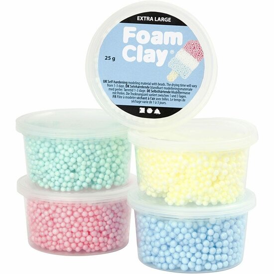 Klei - Verschillende Kleuren Boetseerklei - Kinder Klei - Foam Clay - Lichtgewicht Klei - Air Dry Clay - Klei Met Styropor Balletjes - Zelfhardende Klei - 5 x 25 gram