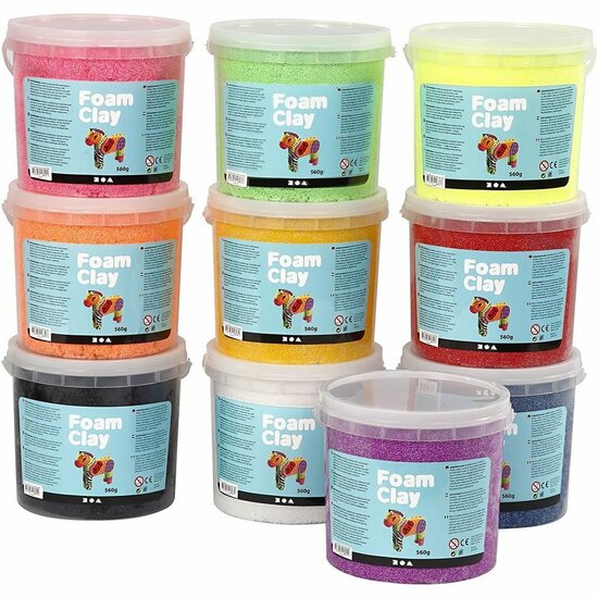 Klei - Diverse Kleuren Boetseerklei - Kinder Klei - Foam Clay - Lichtgewicht Klei - Air Dry Clay - Klei Met Styropor Balletjes - Zelfhardende Klei - 560 gram - 10 stuks