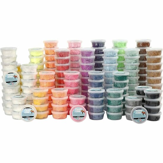 Klei - Neon Kleuren Assorti Boetseerklei - Kinder Klei - Foam Clay - Lichtgewicht Klei - Air Dry Clay - Klei Met Styropor Balletjes - Zelfhardende Klei - 22 kleuren x 35 gram (10 stuks per kleur)