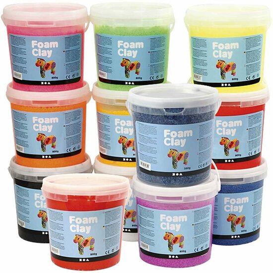 Klei - Diverse Kleuren Boetseerklei - Kinder Klei - Foam Clay - Lichtgewicht Klei - Air Dry Clay - Klei Met Styropor Balletjes - Zelfhardende Klei - 560 gram - 12 stuks