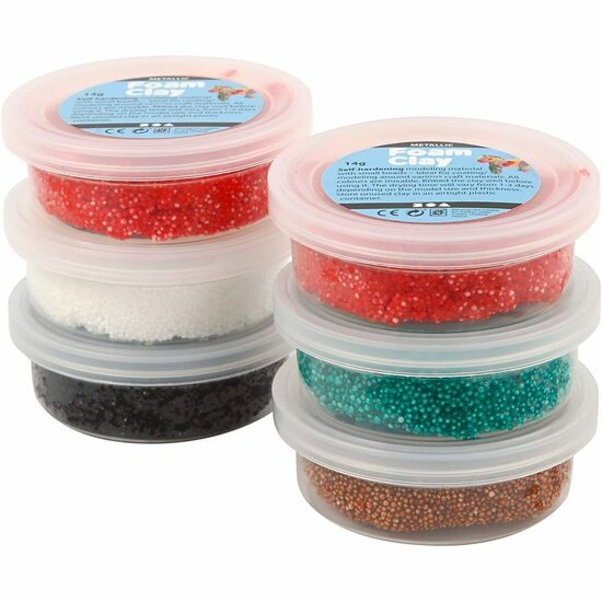 Klei - Kerstkleuren Boetseerklei - Kinder Klei - Foam Clay - Lichtgewicht Klei - Air Dry Clay - Klei Met Styropor Balletjes - Zelfhardende Klei - 6 x 14 gram