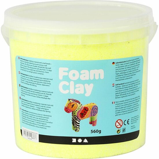 Klei - Neon Geel Boetseerklei - Kinder Klei - Foam Clay - Lichtgewicht Klei - Air Dry Clay - Klei Met Styropor Balletjes - Zelfhardende Klei - 560 gram