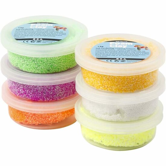 Klei - Voorjaarskleuren Boetseerklei - Kinder Klei - Foam Clay - Lichtgewicht Klei - Air Dry Clay - Klei Met Styropor Balletjes - Zelfhardende Klei - 6 x 14 gram
