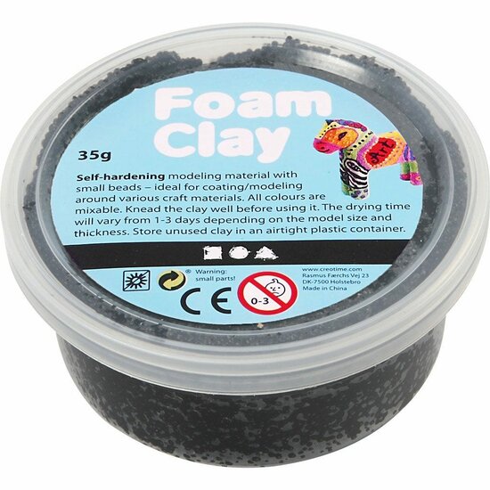 Klei - Zwarte Boetseerklei - Kinder Klei - Foam Clay - Lichtgewicht Klei - Air Dry Clay - Klei Met Styropor Balletjes - Zelfhardende Klei - 35 gram