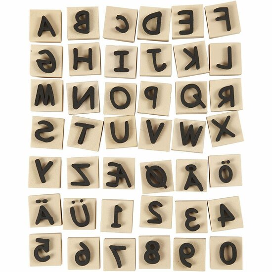 Foam Stempels Alfabet & Cijfers - DIY Stempelset - Inclusief Æ, Ø, Å, Ö, Ä, Ü - Voor Knutselen & Educatieve Doeleinden - 3x3 cm, 13 mm Dikte, 42 Stuks