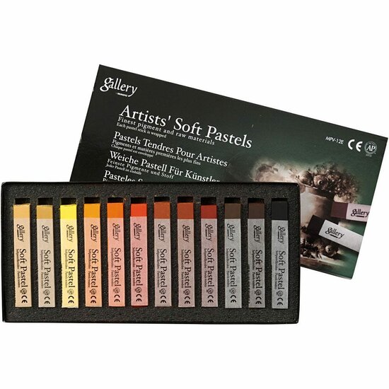 Gallery Soft Pastel Set, bruin harmonie, L: 6,5 cm, dikte 10 mm, 12 stuk