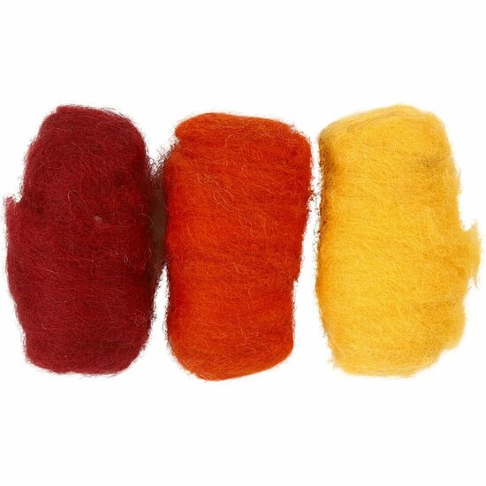 Gekaarde Wol - Geel & Terracotta Harmonie - Biologisch Geproduceerde Wolvezels - Duurzaam & Veelzijdig - DIY Handwerk, Breien, Viltwerk, Haken - 10g - 3 Bollen