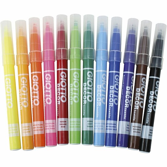 GIOTTO Textielstiften - Stoffen Markers - Permanent & Wasbare Textielverf - Fijne Punt - Geschikt voor Katoen, T-shirts, Canvas Tassen & DIY Mode - Fixeerbaar met Strijkijzer - 4 mm Lijndikte - Set va