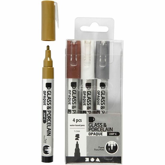 Glasstiften - Porseleinstiften - Stiften Voor Glas & Porselein - Semi-Dekkende Stiften - Bruin, Goud, Zilver, Wit Stiften - Hobby Stiften Voor Decoratie - Lijndikte 1-2mm - 4 Stuks