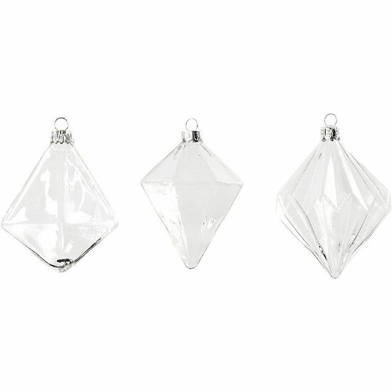 Glazen Ornamenten - Set van 3 - Transparante Hangornamenten - Diverse Formaten - 7+7,9+8 cm Diameter