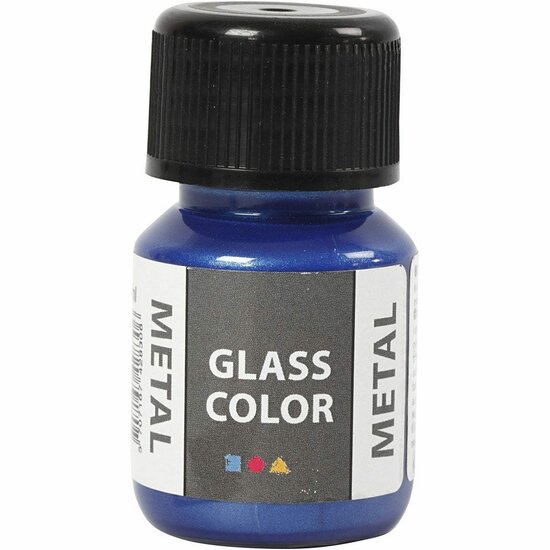 Glasverf - Porseleinverf - Metallic Blauw - Creotime - 30ml - Voor Glas en Porselein - Waterbasis - Eenvoudig Afbakken op 160°C - Glanzend Effect