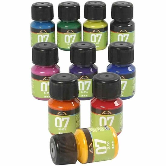 Glasverf - Porseleinverf - Diverse Kleuren - Waterbasis - Glanzend en Transparant - 10 x30ml - Geschikt voor Glas, Porselein, Plastic
