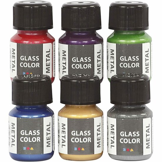 Glasverf & Porseleinverf - Metallic Effect - Kleurvaste DIY Verf Op Waterbasis - Hittebestendig Na Afbakken - Perfect Voor Glasdecoratie - 6 Kleuren - 6x30ml