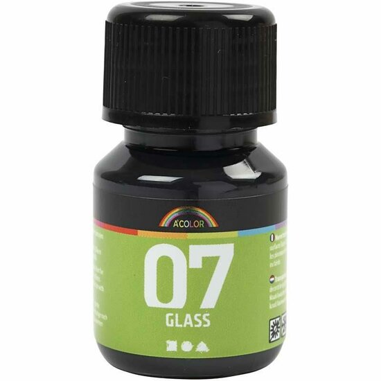 Glasverf - Porseleinverf - Glanzend Transparant - Zwart - Waterbasis Verf voor Glas, Porselein en Plastic - Geen Afbakken Nodig - 30ml - A-Color voor Creatieve Decoratie Projecten