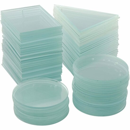 Glazen Platen Mix - Ronde en Vierkante Platen - Diverse Maten - Transparant - Dikte 3 mm - Set van 90