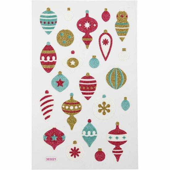 Glitter Stickers - Kerstballen - Zelfklevende Strass Stickers - Feestelijke DIY Knutselstickers - Luxe Versierstickers Voor Scrapbooking & Wenskaarten - 10x16 cm - 1 Vel