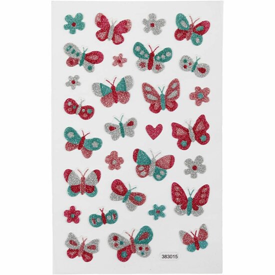 Glitter Stickers - Vlinders - Zelfklevende Scrapbooking Stickers - Creatieve Feestelijke Stickers - Knutsel & DIY Plakstickers - Luxe Versiering - 10x16 cm - 1 Vel