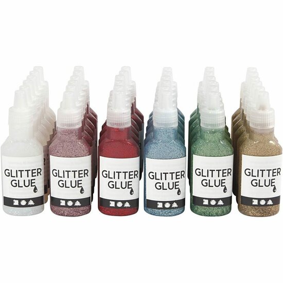 Glitterlijm - Lijm met glitter - Glitterlijm set - Glitter lijm voor knutselen - Assorti glitter lijm - 36x25 ml - 6 kleuren - Lijm voor kunstprojecten