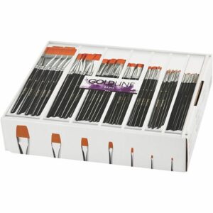 Gold Line Penselen - Set van 7 - Professionele Nylon Penselen met Houten Stelen - Maten 0, 2, 4, 8, 12, 16, 20 - Geschikt voor Acrylverf, Olieverf, Vernissen & DIY Schilderen