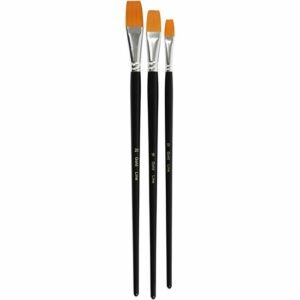 Gold Line Penselen - Grote Maten - Plat - 3 Penselen - Geschikt voor Schilderen met Acrylverf, Olieverf, Vernis & Mixed Media - Ergonomisch Gelakte Stelen - Maten 12, 16, 20