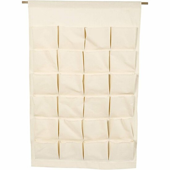 Hangende Organizer - Natuurlijk Canvas - 93x60 cm - 24 Opbergvakken - Stevige Kwaliteit - Houten Ophangstok - Perfect voor Adventskalender, Hobbyspullen & DIY Decoratie