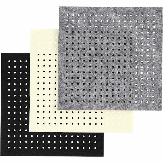 Hobbyvilt Met Gaten - Borduurvilt In Zwart, Grijs & Off-White - Perfect Voor DIY Handwerk, Knutselen & Textielbewerking - 20x20cm - 3mm Dikte - 3x4 Vellen