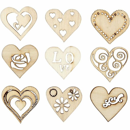 Houten Decoratie - Hout Fineer - Kleine Houten Decoraties voor Knutselprojecten - Houten Versieringen DIY - Set Decoratieve Houten Figuren - 28 mm - 45 Stuks