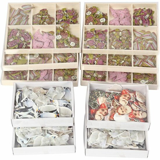 Houten Figuurtjes - Houten Decoraties - DIY Houten Figuuren - Houten Labels - Wintermotieven - 600 Stuks - Geverfd Hout - Diverse Designs