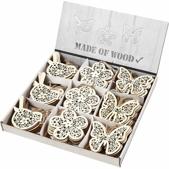 Houten Figuren Set - Platte Figuren - Licht Hout - 10x10 cm - 90 Stuks - Creatieve DIY Houtfiguren