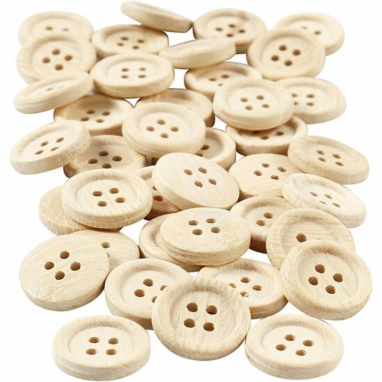 Houten Knopen - Natuurlijke Knutselknopen - Hout Knopen Met 4 Gaten - Diameter 18mm - Set van 40 Stuks