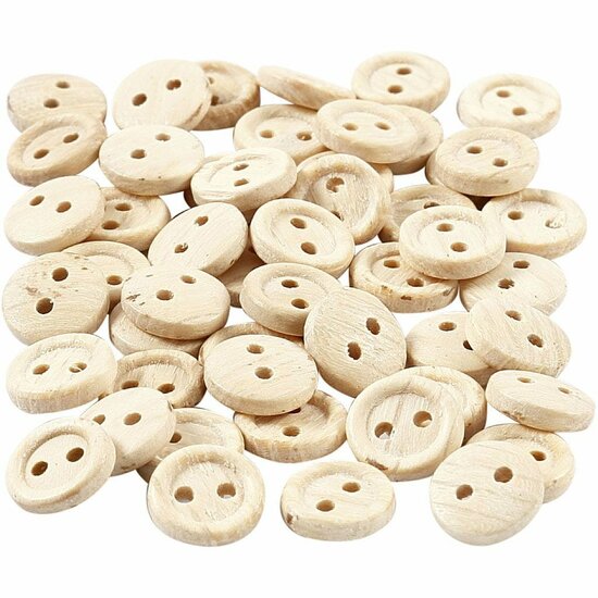 Houten Knopen - Decoratieve Houten Knutselknopen - Natuurlijke Knopen Met 2 Gaten - DIY Knopen - Diameter 8mm - Set van 50 Stuks