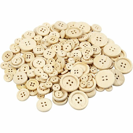 Houten Knopen - Set Van 440 Knopen - DIY Naaiknopen - Scrapbooking Knopen - Houten Knoopjes - Diameter 8+11+15+18+23mm - Natuurkleur