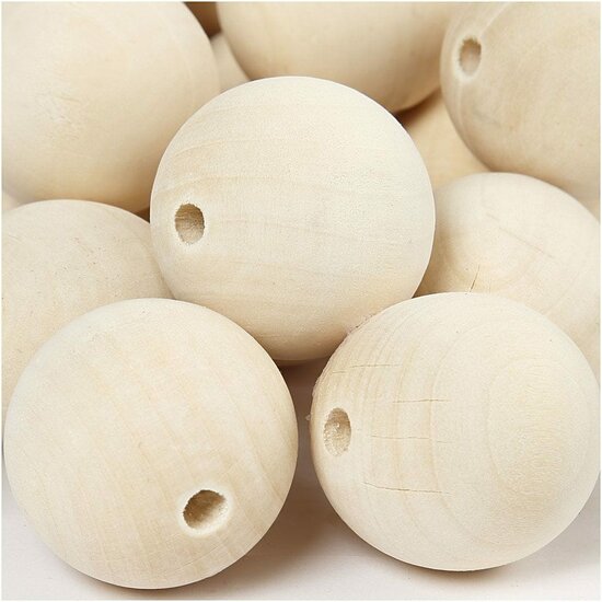 Houten Kraal - Grote Blanco Kralen - DIY Houten Kralen - Sieraden Voor Creatieve Hobby’s - Diameter 35mm - Gatgrootte 6mm - 50 Stuks