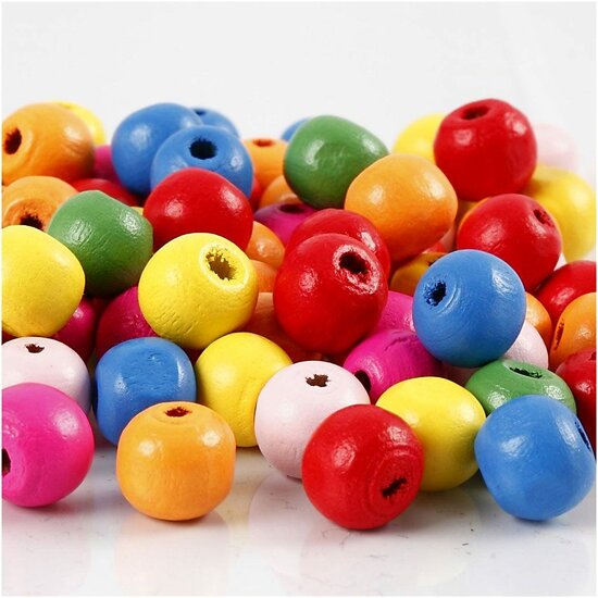 Houten Kralen - Mix van Kleuren - Kralen van Hout - DIY Sieraden Maken - Diameter 10mm - Gatgrootte 2,5-3mm - Gewicht 500g