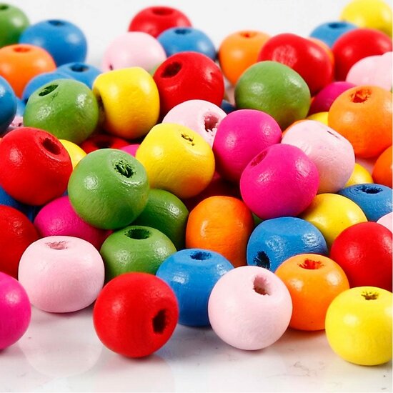 Houten Kralen Mix - Diverse Kleuren Sieraden Kralen - DIY Decoratieve Kralen Voor Hobbyprojecten - Grote Knutsel Kralen Mix - Ø 8 mm - 500 gr - 1 zak