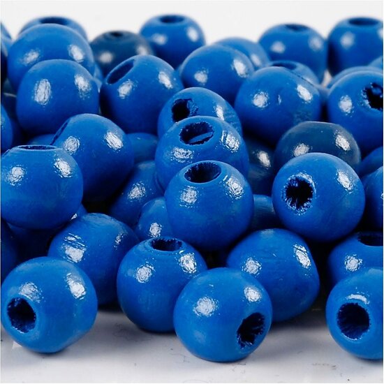 Houten Kralen Blauw - Geverfde Houten Kralen - DIY Sieraden Maken - Knutselkralen - Ronde Kralen - Kinderknutsel Kralen - 12 mm - Gat 3 mm - 22 gr