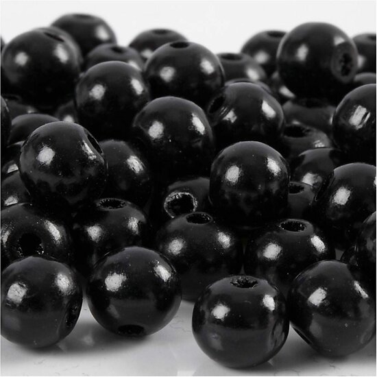 Houten Kralen - Zwart - Zwarte Kralen van Hout - DIY Sieraden Maken - Decoratieve Houten Kralen - Diameter 12mm - Gatgrootte 3mm - 22g