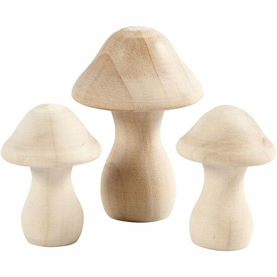 Houten Paddenstoelen - Decoratieve Paddenstoelen - DIY Houten Paddenstoelen Set - 1 Grote (4,5+6,5cm) + 2 Kleine (3,3+4,5cm) - 3 Stuks