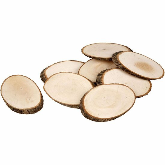 Houten Schijven Met Bast - Boomstamschijfjes Decoratie - DIY Boomstam Schijven - Houten Decoratie Schijfjes Set - 7,5x4,5 cm - Dikte 8 mm - 20 Stuks