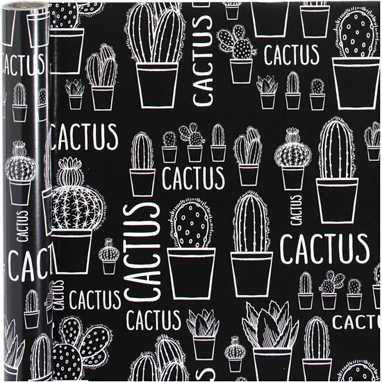 Inpakpapier - Groen Cactus Design - Decoratief Geschenkpapier Voor Cadeaus - DIY Geschenkverpakking - Feestelijke Cadeau Rolpapier - B: 50 cm - 5 m - 80 gr - 1 rol
