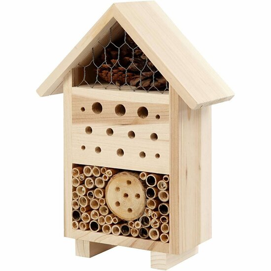 Insectenhotel - Grenenhout - H: 26,1 cm - B: 18,4 cm - 1 Stuk - DIY Creatief Tuinproject - Natuurlijke Materialen