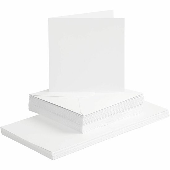 Kaarten En Enveloppen - Kaartenset - Dubbelzijdige Kaarten - DIY - Kaarten Maken - Wit - 15x15cm - Envelop: 16x16cm - 50 Sets