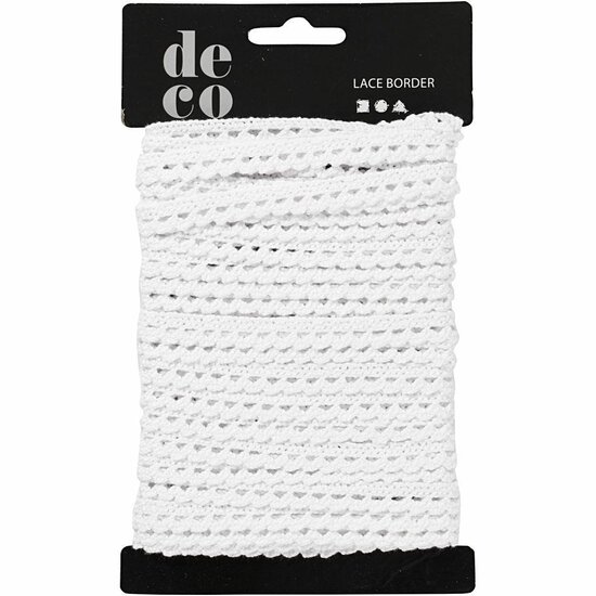 Kanten lint - Wit - Decoratief Gehaakt Kant - Perfect Voor Bruiloften, Scrapbooking & DIY Knutselprojecten - Stevige Vintage Look - 10mm Breed - 10 Meter Op Rol