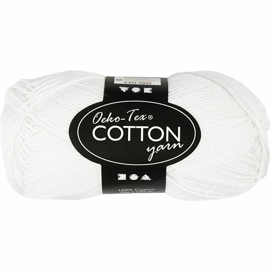Katoengaren Wit - Breien & Haken - 100% Katoen Garen - Ecologisch Garen - Zacht Breigaren - Hypoallergeen Garen - Lichtgewicht Katoen - L 170 m - 50 gr - 1 Bol