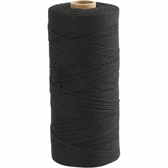 Katoenkoord - Zwart - Dun Getwijnd Koord Voor DIY & Macramé - 85% Katoen & 15% Polyester - Ø1mm - 315 Meter Rol - Geschikt Voor Creatieve Hobbyprojecten & Cadeauverpakking