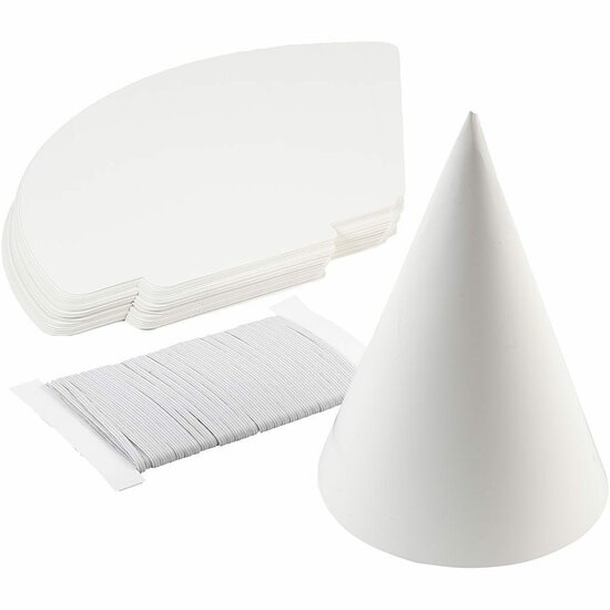 Witte Kartonnen Kegel - DIY Kartonnen Hoed - Uitknipbare Kegel van Dik Karton - Perfect voor Feesthoeden, Maskers & Knutselprojecten - 23 cm Hoog - 16,5 cm Diameter - 50 Stuks